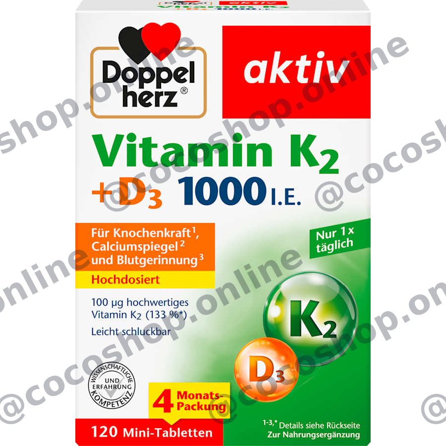 قرص ویتامین K2 + D3 ۱۰۰۰ واحد، ۱۲۰ عدد