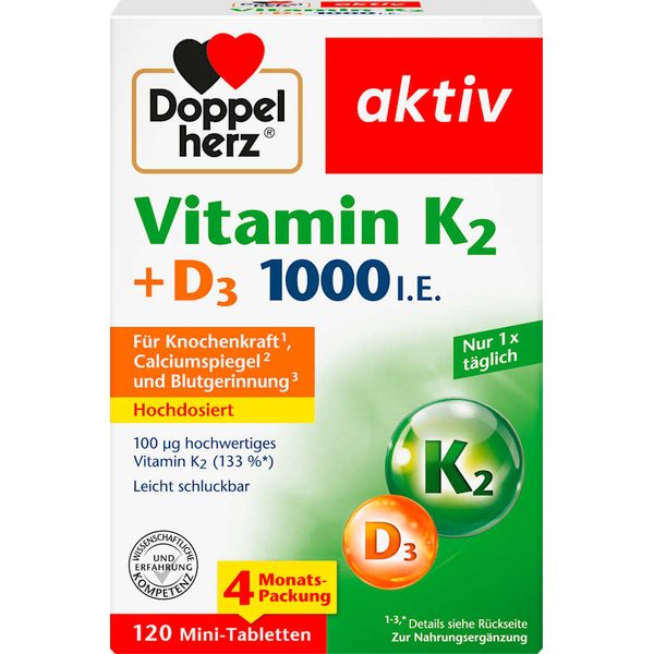 قرص ویتامین K2 + D3 ۱۰۰۰ واحد، ۱۲۰ عدد