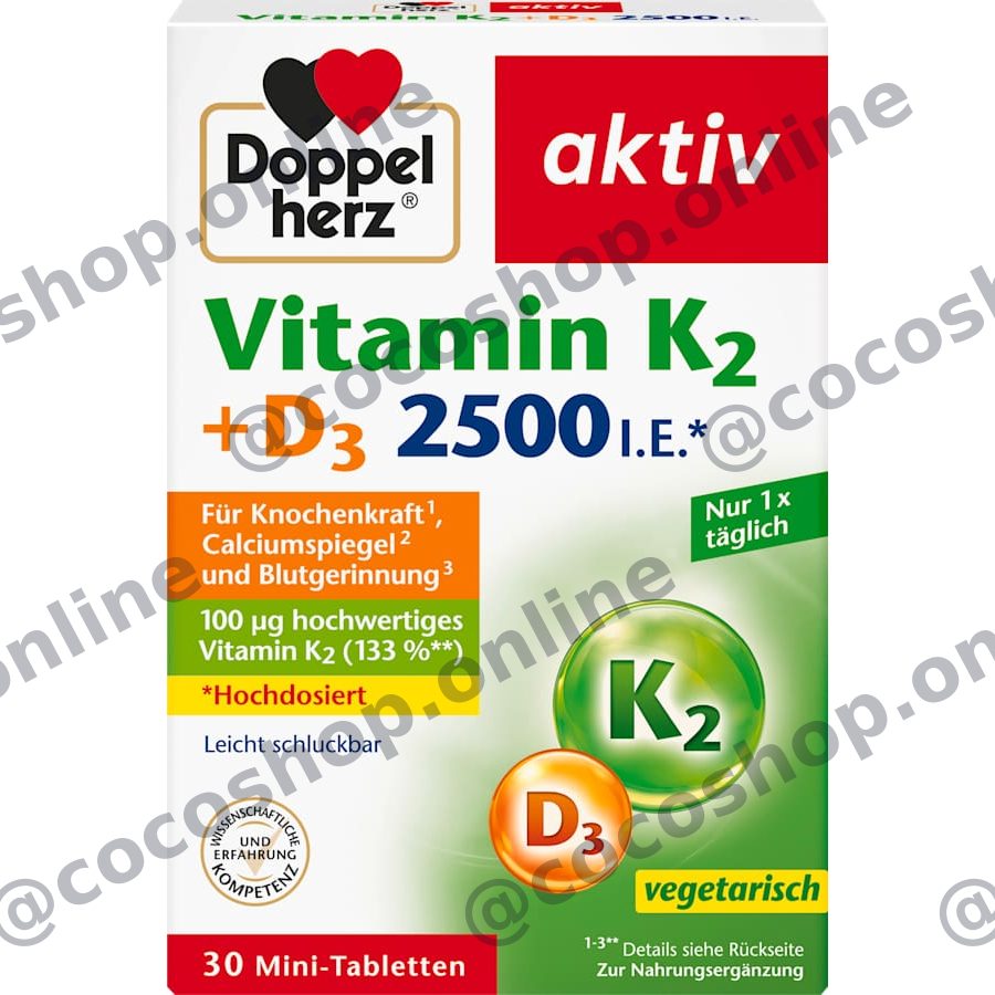 قرص ویتامین K2 + D3 ۲۵۰۰ واحد، ۳۰ عدد