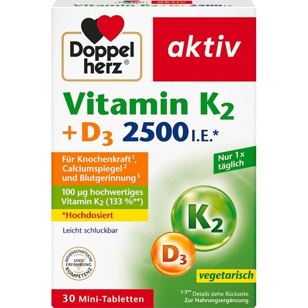 قرص ویتامین K2 + D3 ۲۵۰۰ واحد، ۳۰ عدد