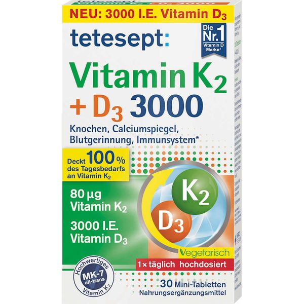 قرص کوچک ویتامین K2 + D3 ۳۰۰۰، ۳۰ عدد